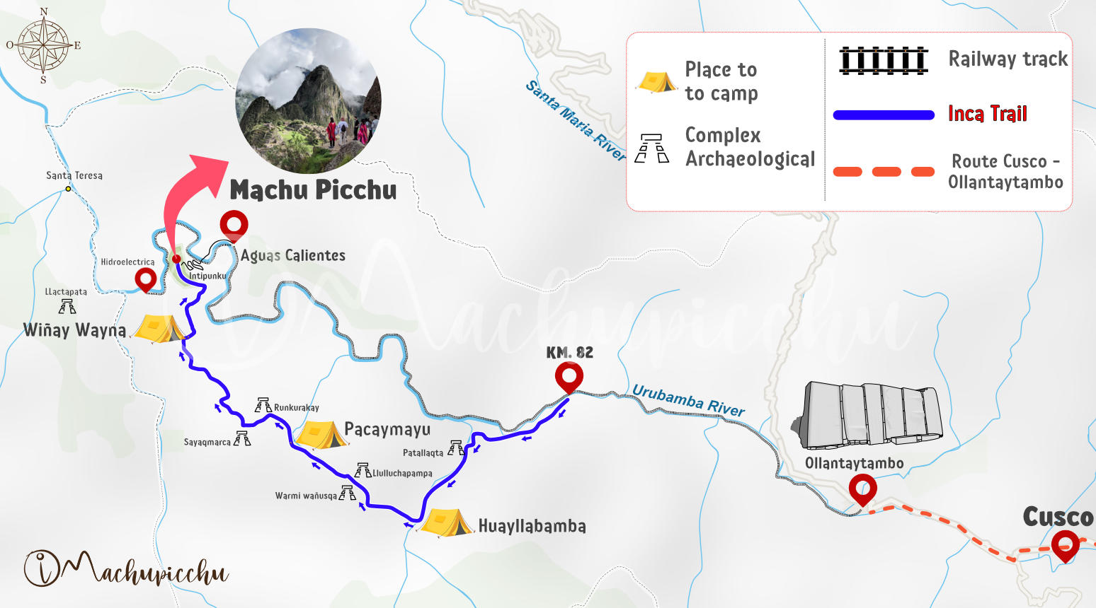 Map of the Inca Trail Machupicchu