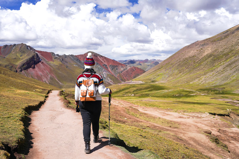 Tourist returning from Rainbow Mountain