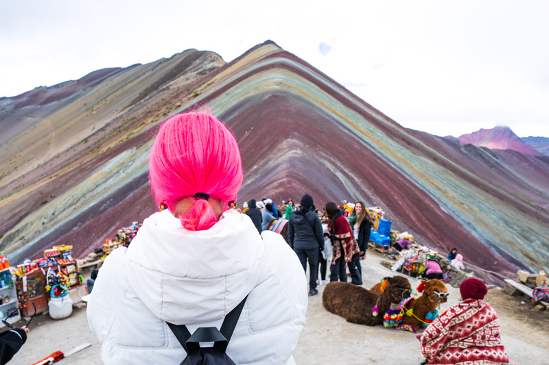 Tourist on the Rainbow Mountain