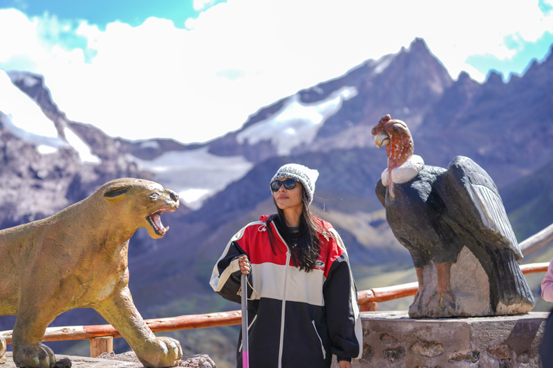 Tourist at the start of the hike